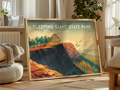 Sleeping Giant State Park Landscape Poster | Connecticut Hiking Vacation Wall Art — framed and ready to hang