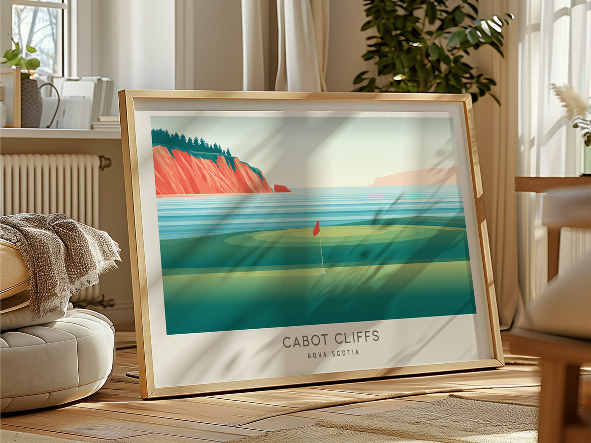 Cabot Cliffs Landscape Matte Border Poster | Nova Scotia Country Club Decor Links Poster — framed and ready to hang