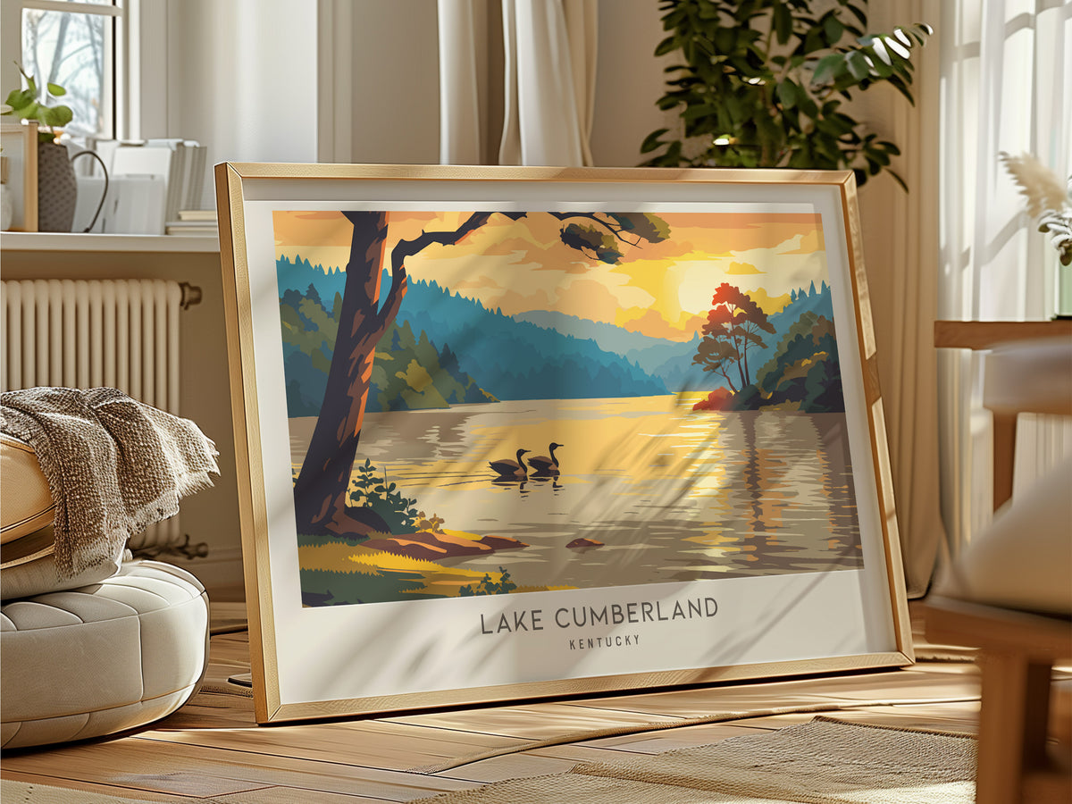 Lake Cumberland Landscape Matte Border Poster | Kentucky Travel Wall Art — framed and ready to hang