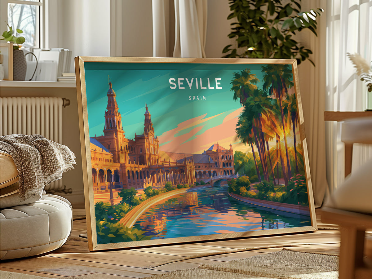 Seville, Spain Landscape Poster | Andalusian Splendor Vacation Wall Art — framed and ready to hang
