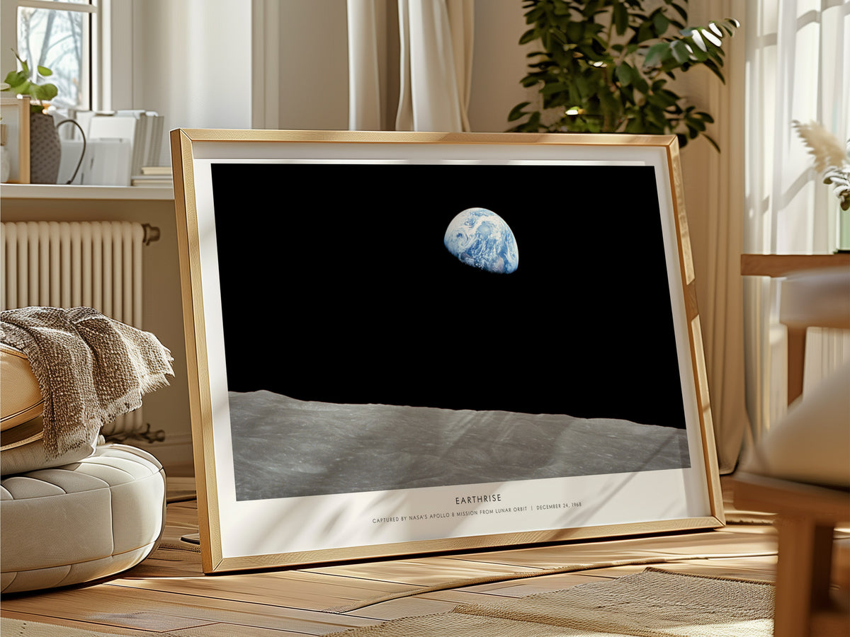 Earthrise Landscape Poster | NASA Apollo 8 Mission Astronomy Print Space Photography Wall Art — framed and ready to hang