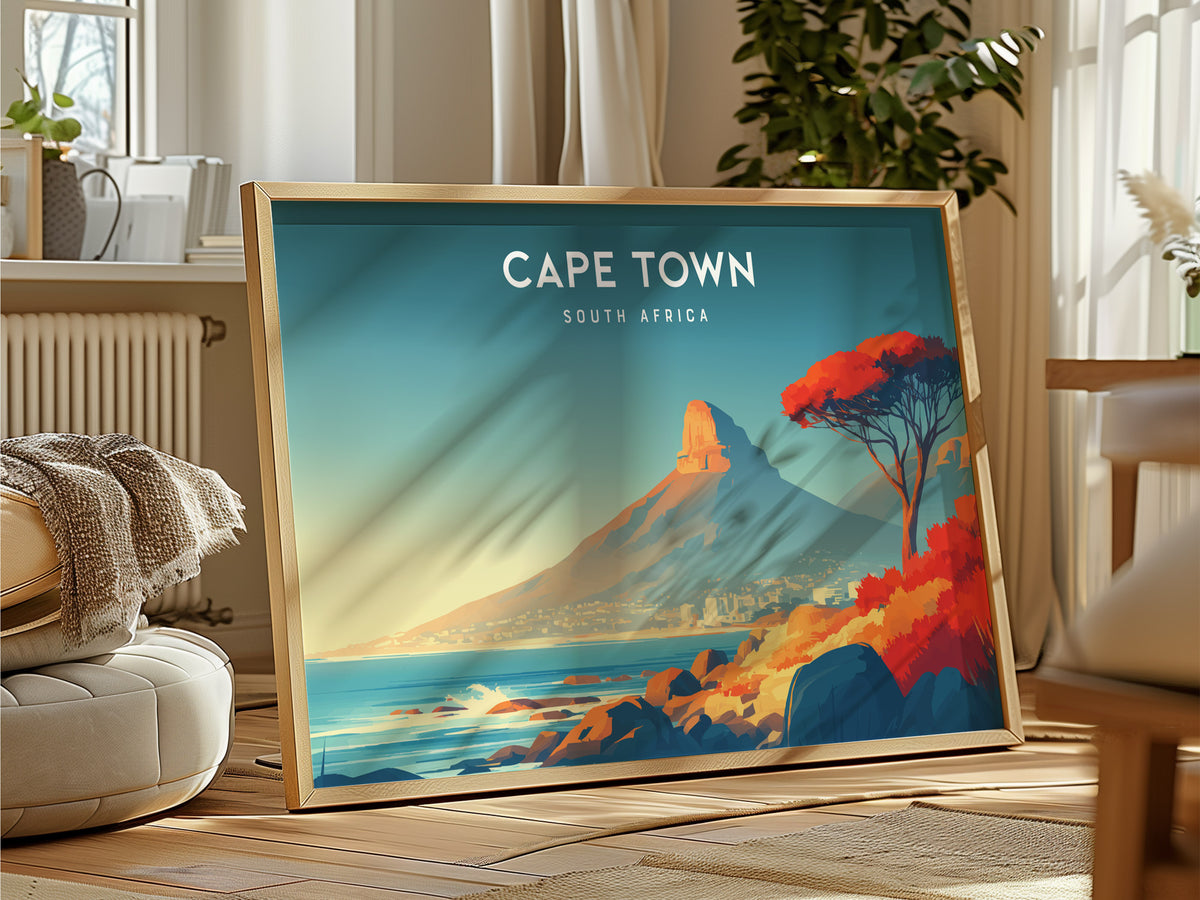 Cape Town, South Africa Landscape Poster | Harbor & Cityscape Travel Gift Wall Art — framed and ready to hang