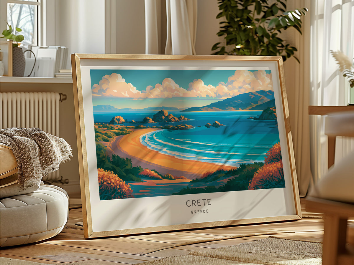Crete Landscape Matte Border Poster | Greece Tropical Beach Print Vacation Wall Art — framed and ready to hang