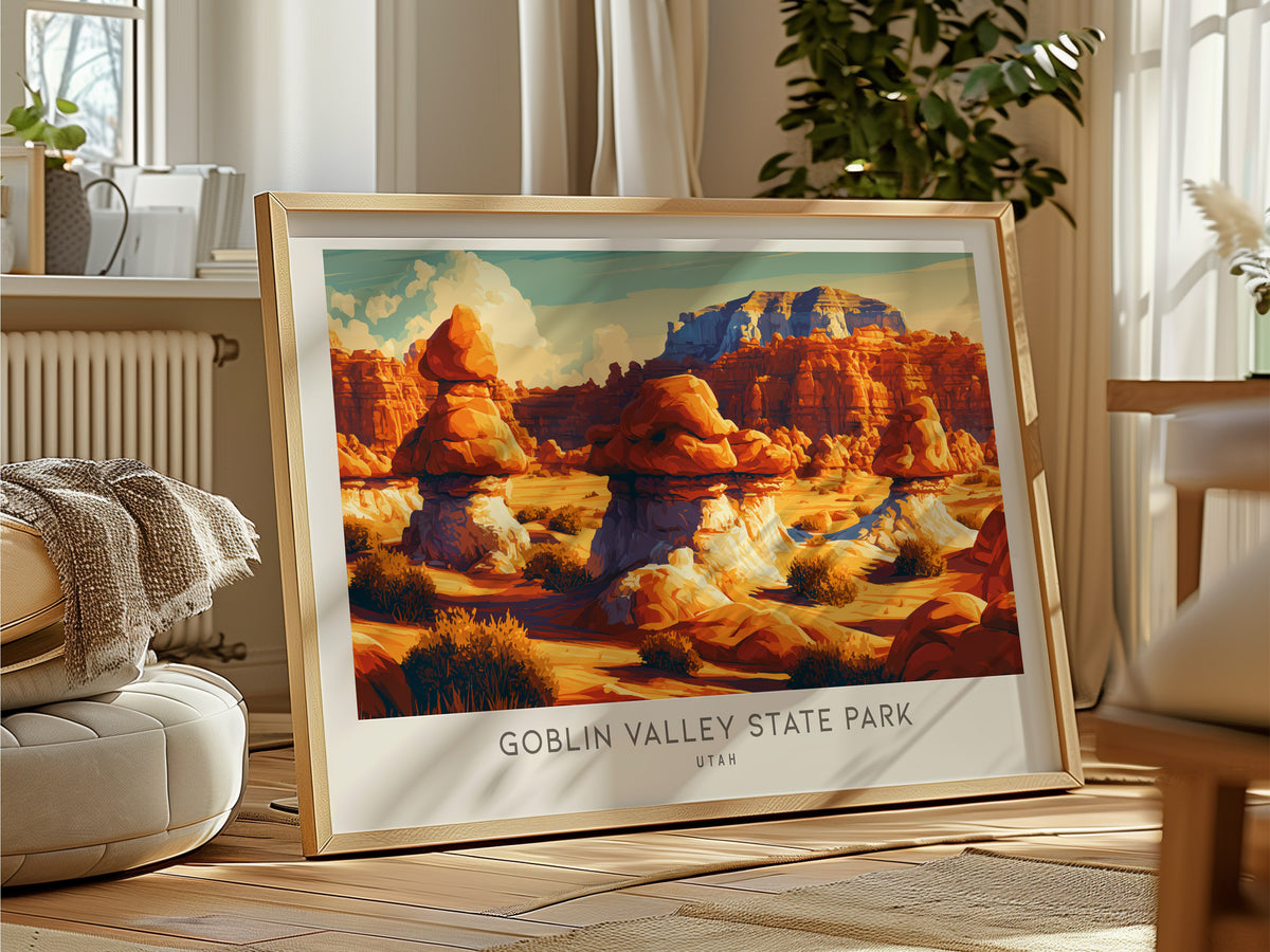 Goblin Valley State Park Landscape Matte Border Poster | Utah Travel Gift Wall Art — framed and ready to hang