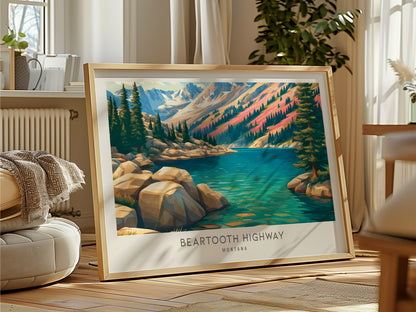 Beartooth Highway Landscape Matte Border Poster | Montana Travel Gift Framed or Unframed — framed and ready to hang