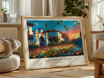 Old Town San Diego Landscape Matte Border Poster | California Destination Print Framed or Unframed — framed and ready to hang
