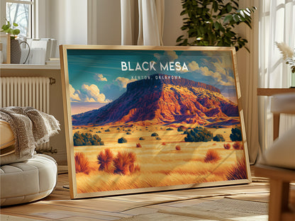 Black Mesa Landscape Poster | Kenton, Oklahoma Framed or Unframed Travel Wall Art — framed and ready to hang