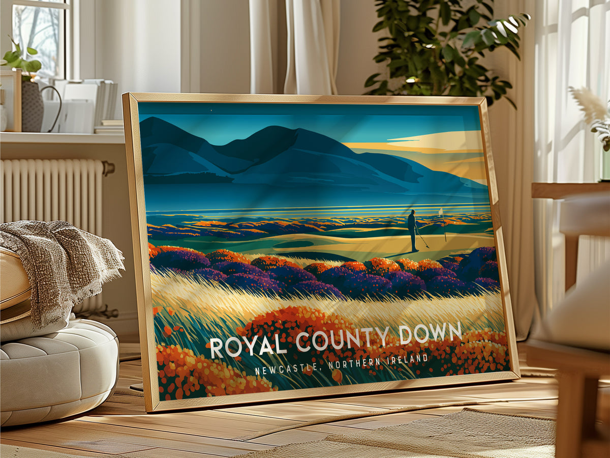 Royal County Down, Newcastle, Northern Ireland Poster | Landscape Links Poster Golf Wall Art — framed and ready to hang