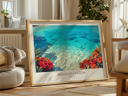 Bacalar Lagoon Landscape Matte Border Poster | Mexico Coastal Beach Decor Travel Wall Art — framed and ready to hang
