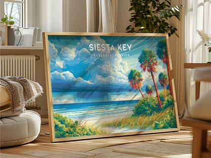 Siesta Key Landscape Poster | Sarasota, Florida Travel Wall Art — framed and ready to hang