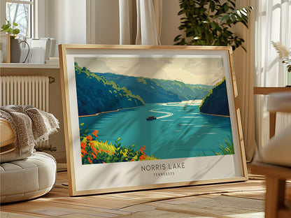 Norris Lake Landscape Matte Border Poster | Tennessee Vacation Wall Art — framed and ready to hang