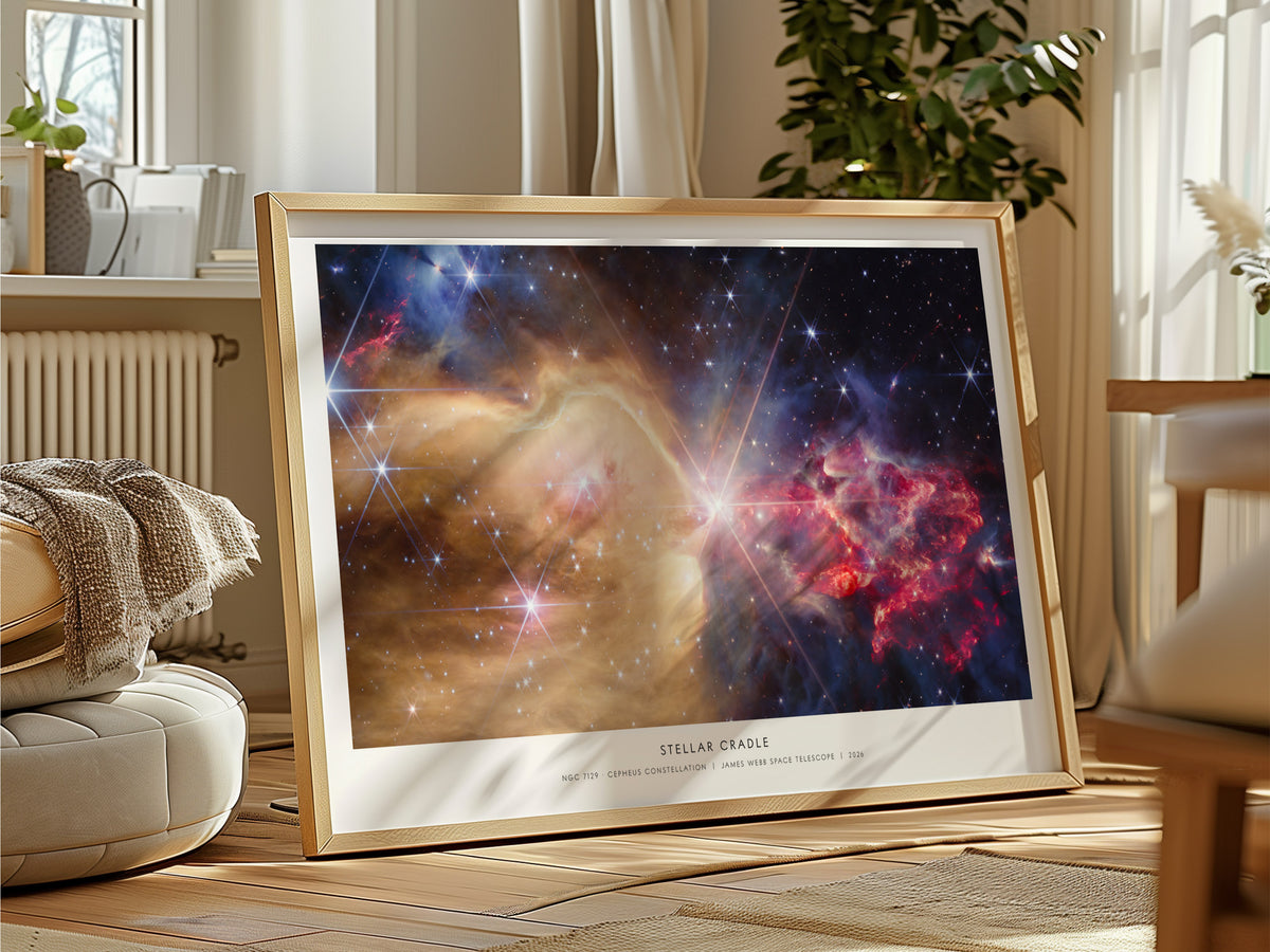 Stellar Cradle Landscape Poster | Ngc 7129 · Cepheus Constellation | NASA Astronomy Print Galaxy Wall Art — framed and ready