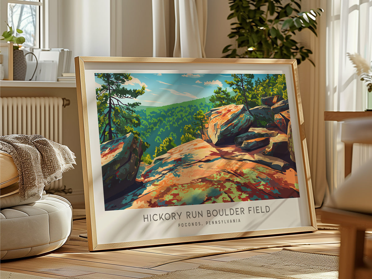Hickory Run Boulder Field Landscape Matte Border Poster | Poconos, Pennsylvania Vacation Wall Art — framed and ready to hang