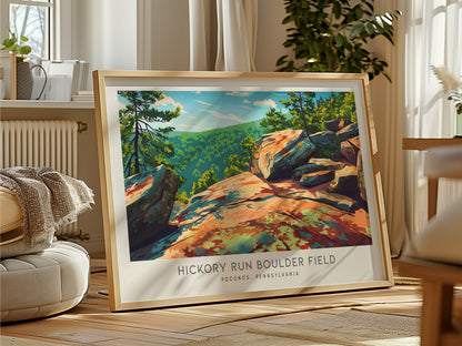 Hickory Run Boulder Field Landscape Matte Border Poster | Poconos, Pennsylvania Vacation Wall Art — framed and ready to hang