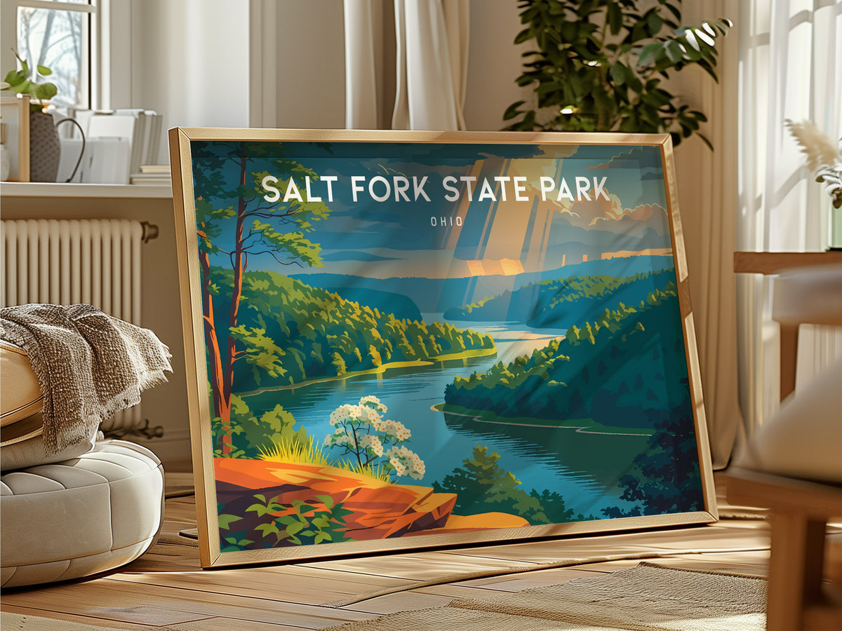 Salt Fork State Park Landscape Poster | Ohio Framed or Unframed Travel Gift Wall Art — framed and ready to hang