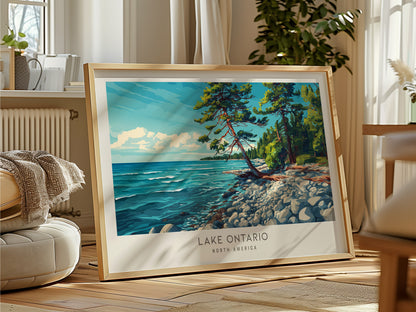 Lake Ontario Landscape Matte Border Poster | North America Vacation Wall Art | Framed or Unframed — framed and ready to hang