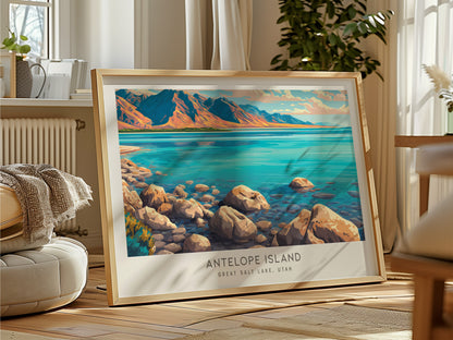 Antelope Island Landscape Matte Border Poster | Great Salt Lake, Utah Destination Print — framed and ready to hang