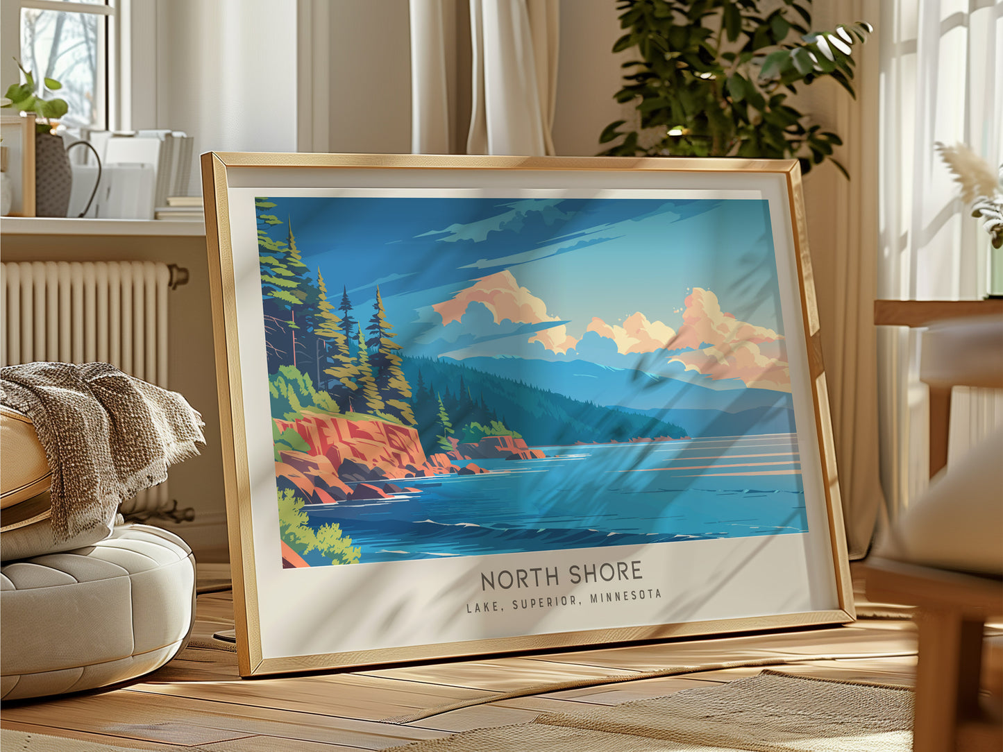 North Shore Landscape Matte Border Poster | Lake, Superior, Minnesota Travel Wall Art — framed and ready to hang