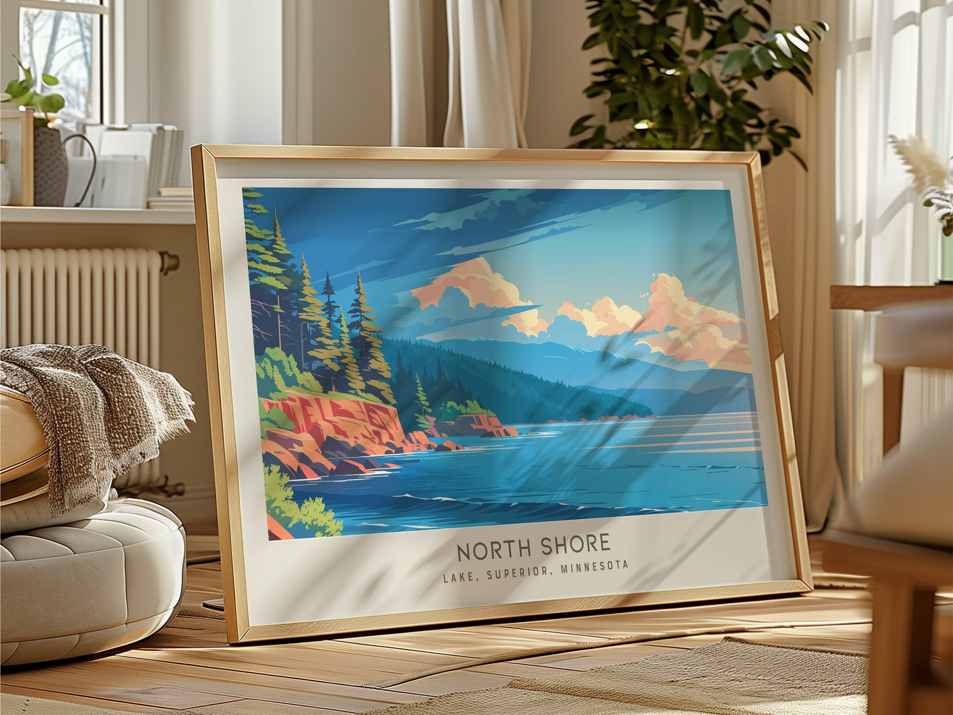 North Shore Landscape Matte Border Poster | Lake, Superior, Minnesota Travel Wall Art — framed and ready to hang
