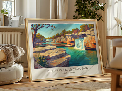 McKinney Falls State Park Landscape Matte Border Poster | Austin, Texas Framed or Unframed Travel Wall Art — framed and ready