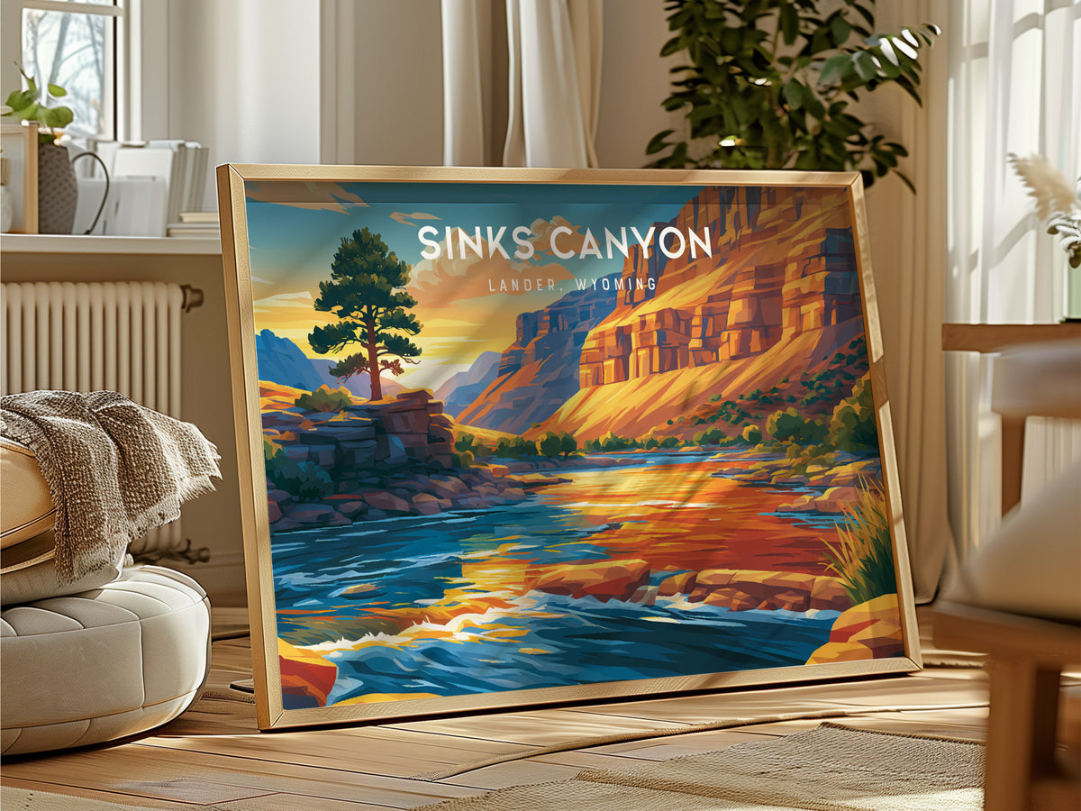 Sinks Canyon Landscape Poster | Lander, Wyoming Mountain Wilderness Vacation Wall Art — framed and ready to hang