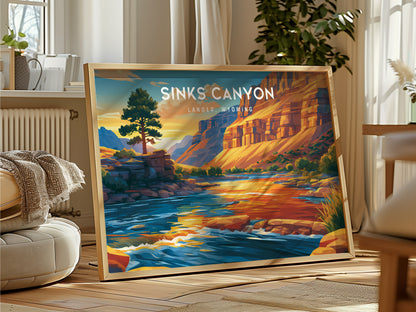 Sinks Canyon Landscape Poster | Lander, Wyoming Mountain Wilderness Vacation Wall Art — framed and ready to hang