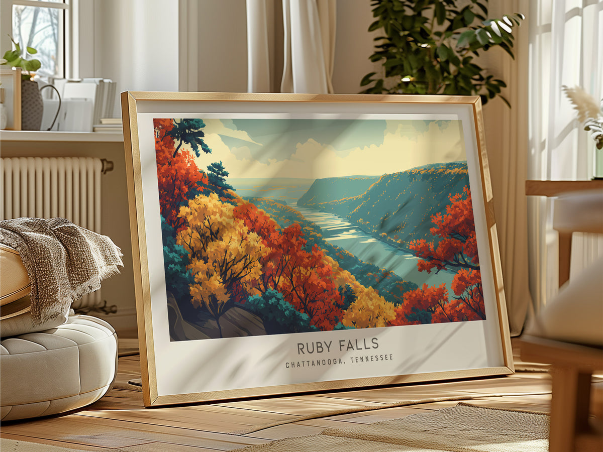Ruby Falls Landscape Matte Border Poster | Chattanooga, Tennessee Travel Gift Framed or Unframed — framed and ready to hang