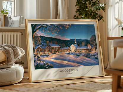 Woodstock Landscape Matte Border Poster | Vermont Destination Print Framed or Unframed — framed and ready to hang
