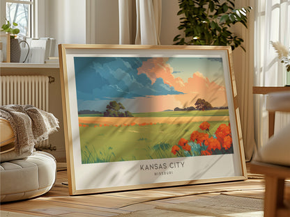 Kansas City Landscape Matte Border Poster | Missouri Vacation Wall Art — framed and ready to hang