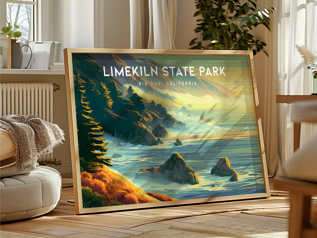 Limekiln State Park Landscape Poster | Big Sur, California Vacation Wall Art — framed and ready to hang