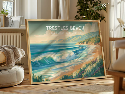 Trestles Beach Landscape, San Clemente, California Poster | Coastal Beach Decor Travel Gift Wall Art — framed and ready to ha