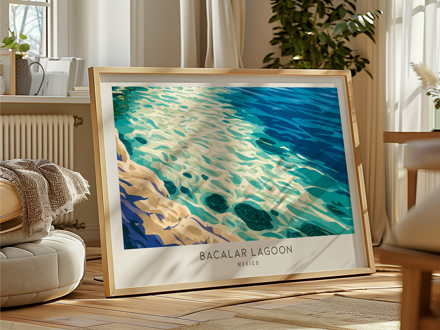 Bacalar Lagoon Landscape Matte Border Poster | Mexico Coastal Beach Decor Travel Wall Art — framed and ready to hang