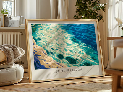 Bacalar Lagoon Landscape Matte Border Poster | Mexico Coastal Beach Decor Travel Wall Art — framed and ready to hang