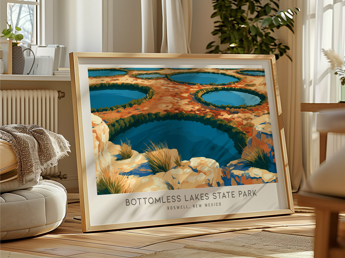 Bottomless Lakes State Park Landscape Matte Border Poster | Roswell, New Mexico Framed or Unframed Desert Oasis Print — frame