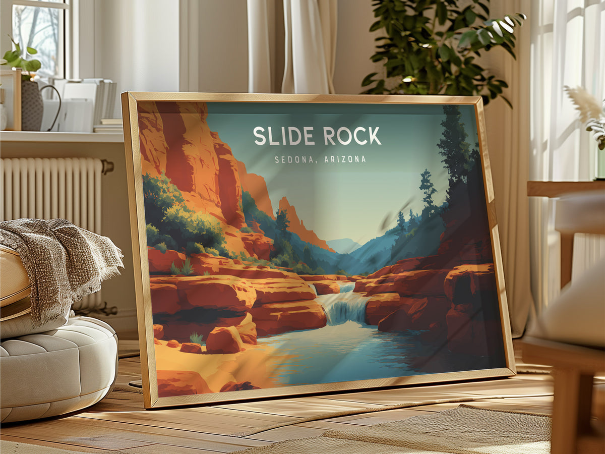 Slide Rock Landscape Poster | Sedona, Arizona Red Canyon Framed or Unframed Wall Art — framed and ready to hang