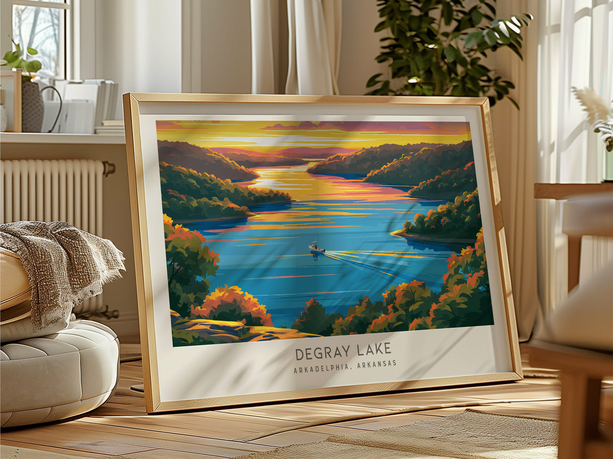 DeGray Lake Landscape Matte Border Poster | Arkadelphia, Arkansas Travel Gift — framed and ready to hang