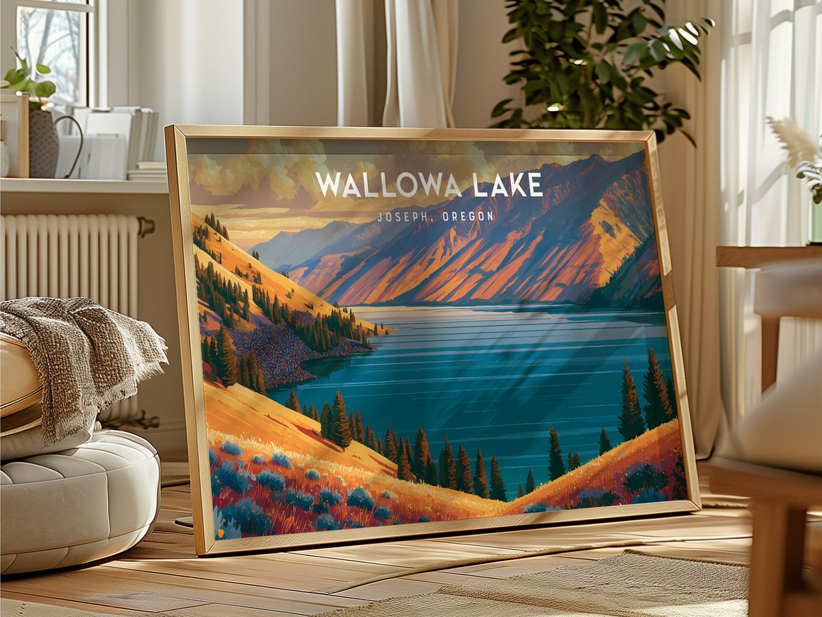 Wallowa Lake Landscape Poster | Joseph, Oregon Vacation Wall Art — framed and ready to hang