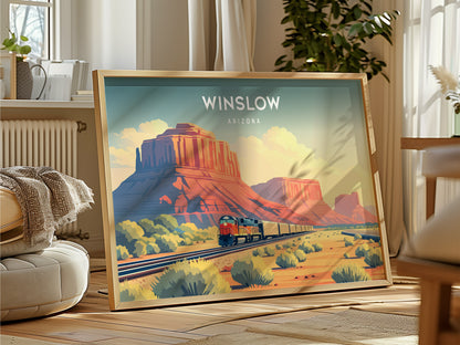 Winslow, Arizona Landscape Poster | Standin' on the Corner Travel Gift Wall Art — framed and ready to hang
