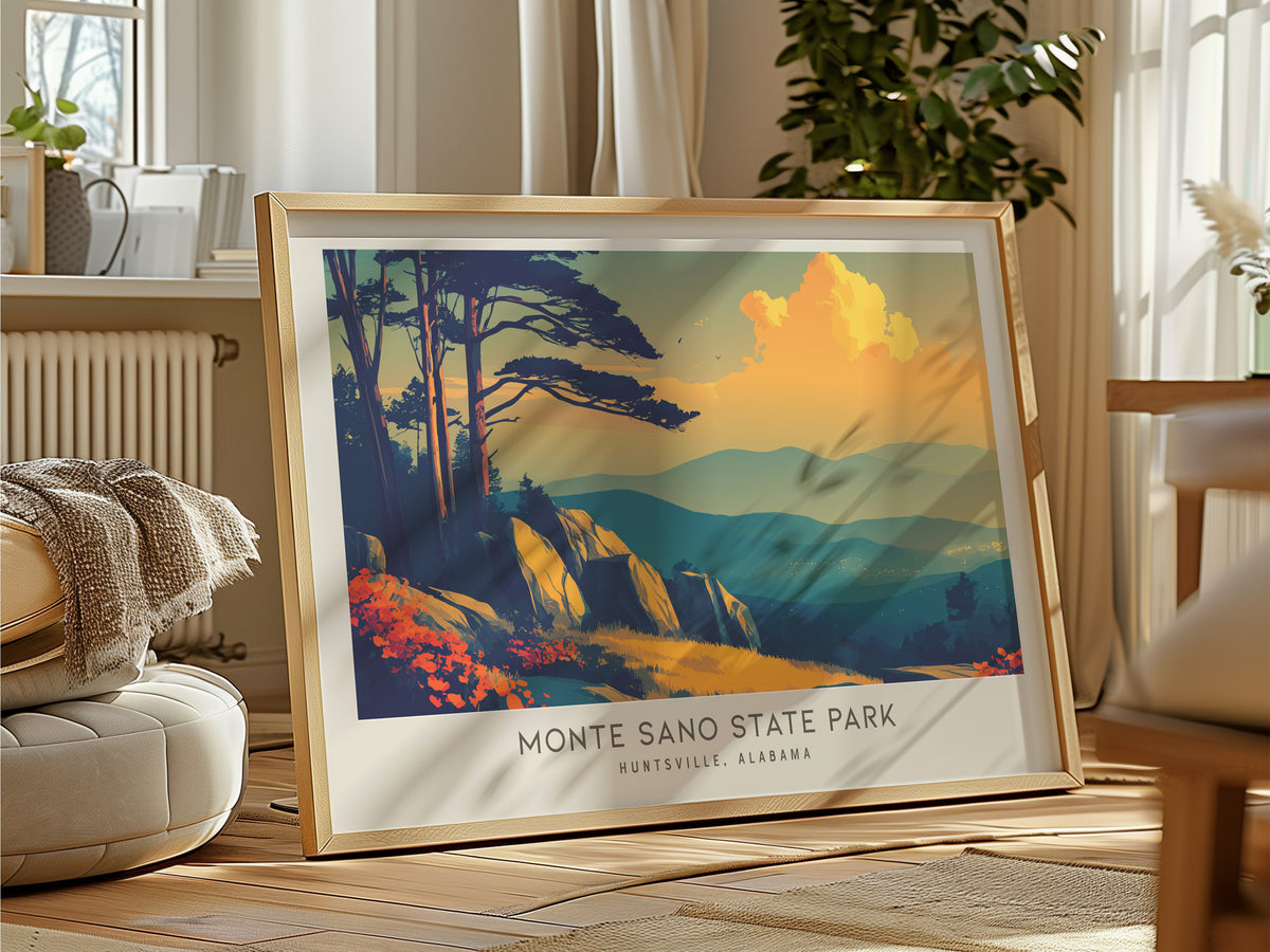Monte Sano State Park Landscape Matte Border Poster | Huntsville, Alabama Vacation Wall Art — framed and ready to hang