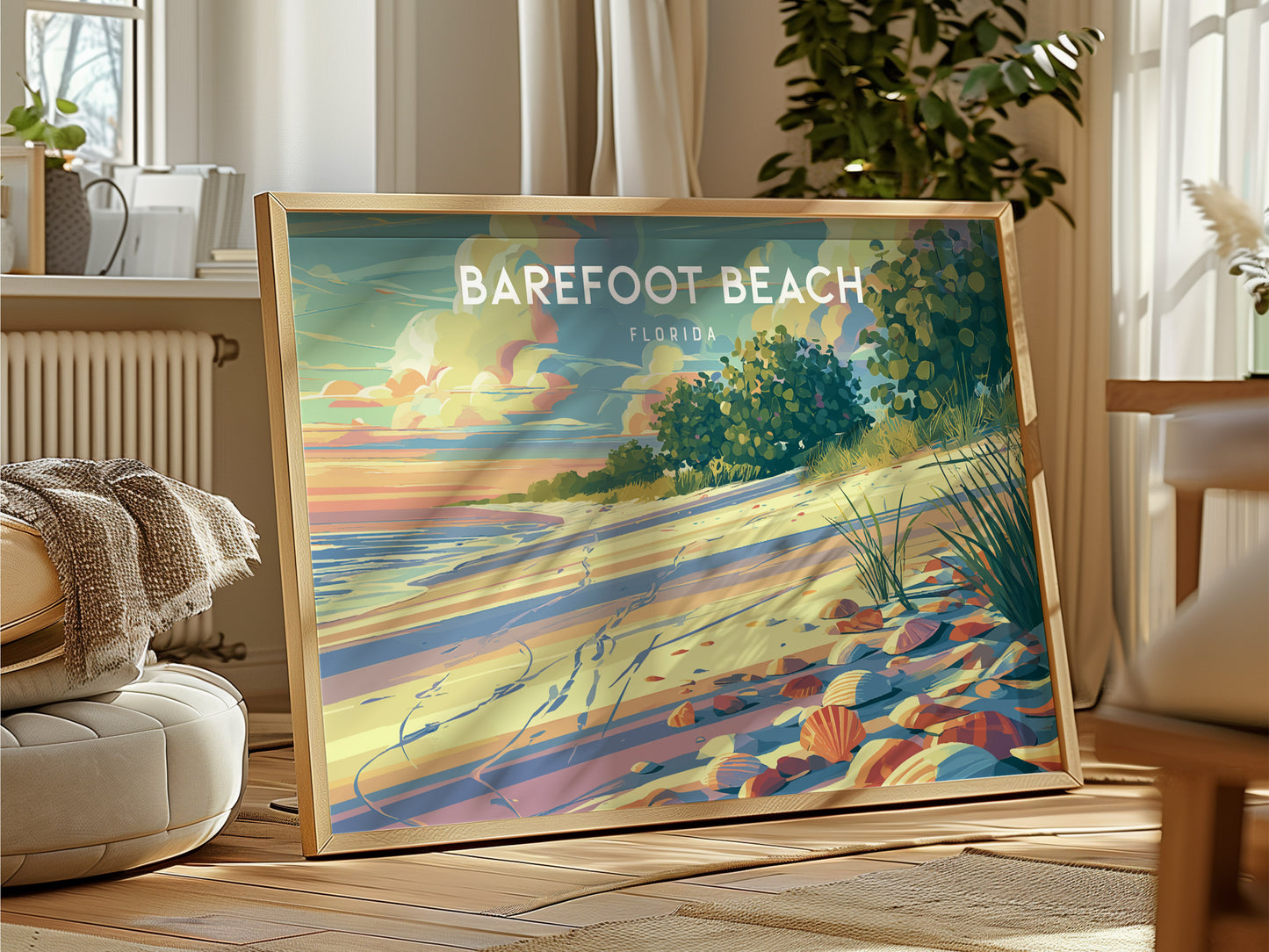 Barefoot Beach, Florida Poster | Tropical Shoreline Landscape Coastal Decor Wall Art — framed and ready to hang