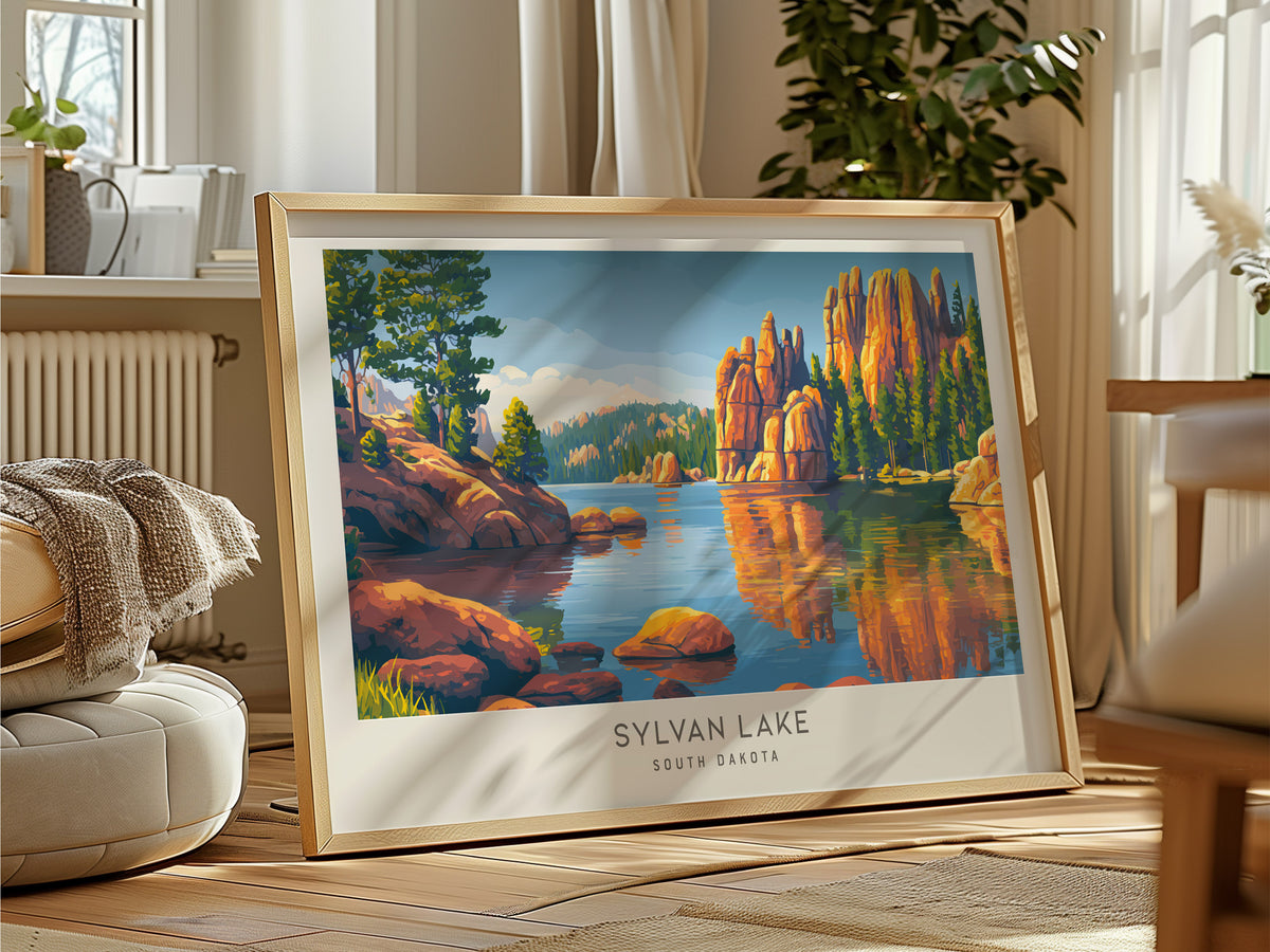 Sylvan Lake Landscape Matte Border Poster | South Dakota Travel Gift Wall Art — framed and ready to hang