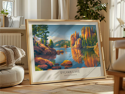 Sylvan Lake Landscape Matte Border Poster | South Dakota Travel Gift Wall Art — framed and ready to hang