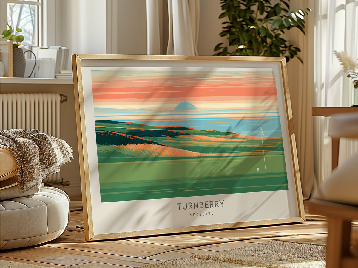 Turnberry Landscape Matte Border Poster | Scotland Golf Course Print & Country Club Decor — framed and ready to hang