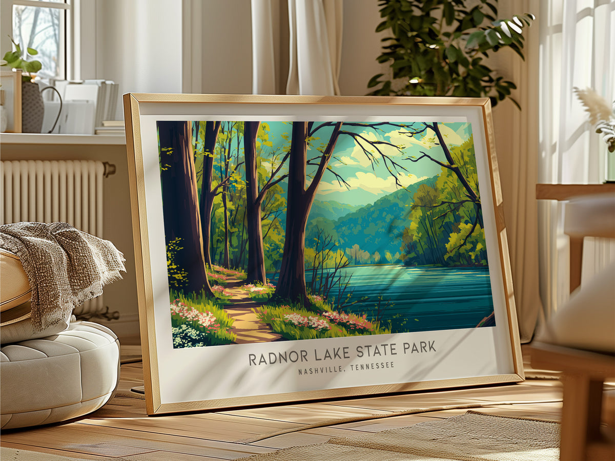 Radnor Lake State Park Landscape Matte Border Poster | Nashville, Tennessee Travel Gift Framed or Unframed — framed and ready