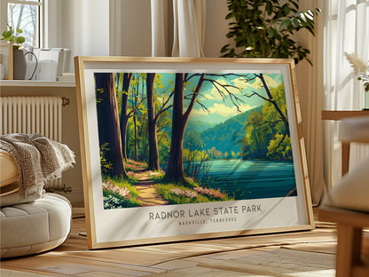 Radnor Lake State Park Landscape Matte Border Poster | Nashville, Tennessee Travel Gift Framed or Unframed — framed and ready