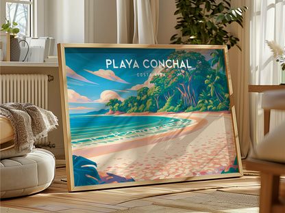 Playa Conchal Landscape Poster | Costa Rica Beach House Decor Wall Art — framed and ready to hang