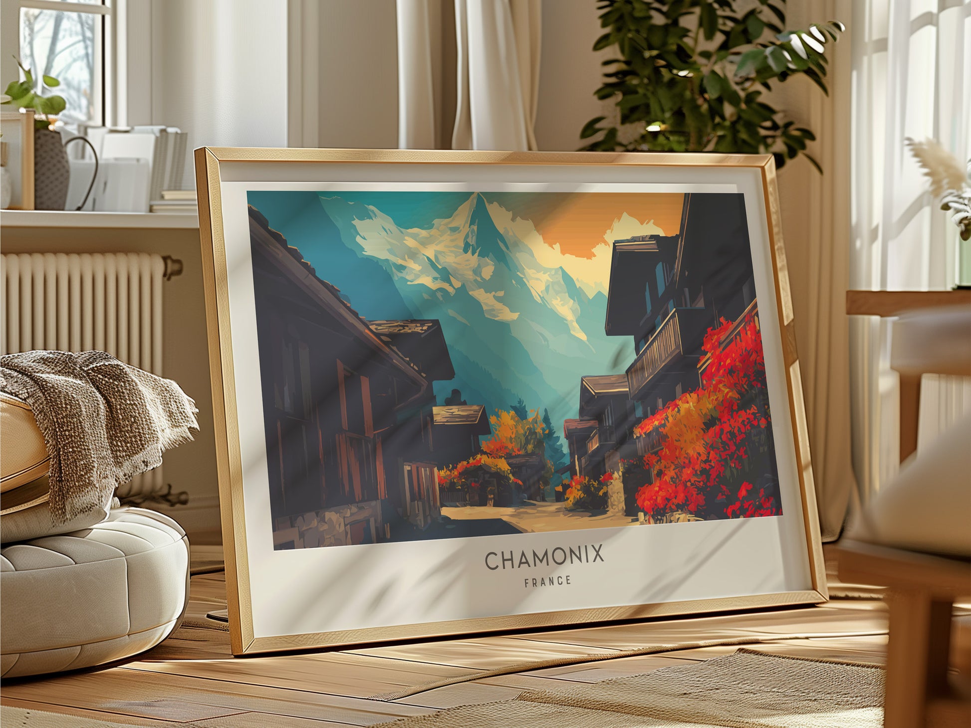 Chamonix Landscape Matte Border Poster | France Travel Wall Art — framed and ready to hang