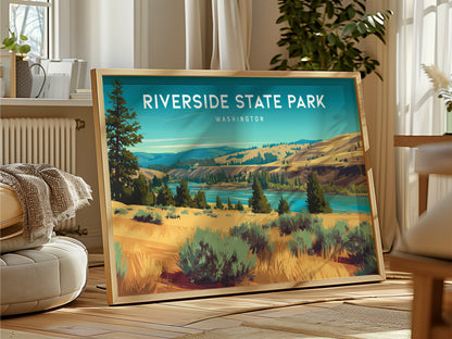 Riverside State Park, Washington Landscape Poster | Pacific Northwest Vacation Wall Art — framed and ready to hang