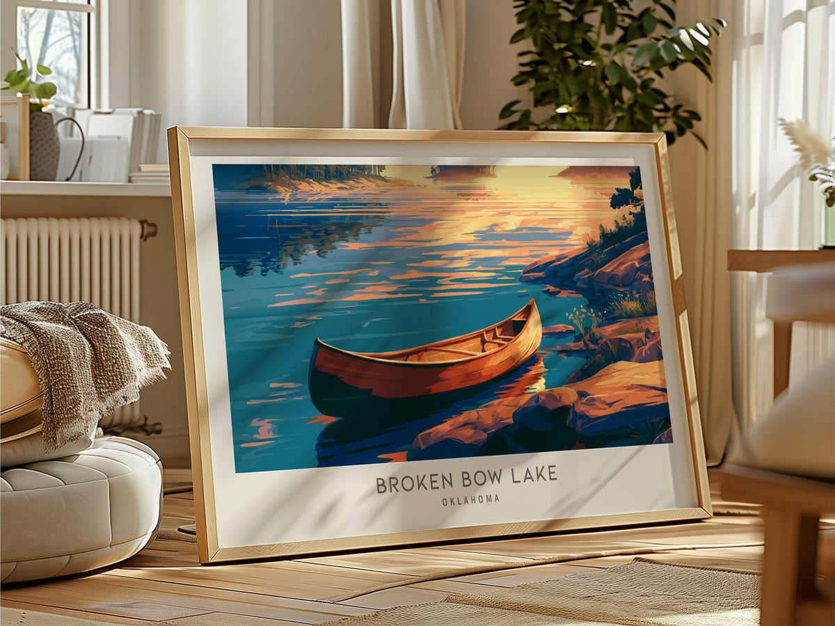 Broken Bow Lake Landscape Matte Border Poster | Oklahoma Travel Wall Art — framed and ready to hang