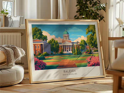 Raleigh Landscape Matte Border Poster | North Carolina Travel Wall Art — framed and ready to hang